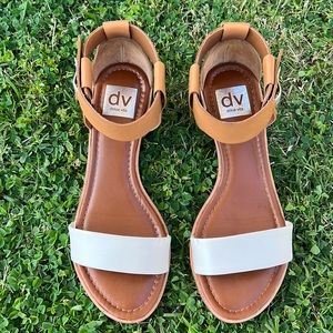 DOLCE VITA Two-Toned White Brown Leather Sandals - US 7